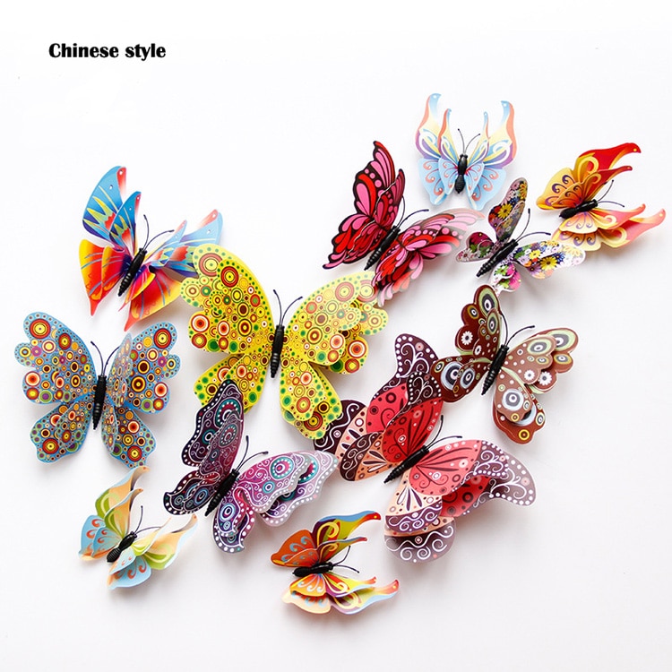 Double Layer 3D Butterfly Shaped Wall Sticker 12 pcs Set