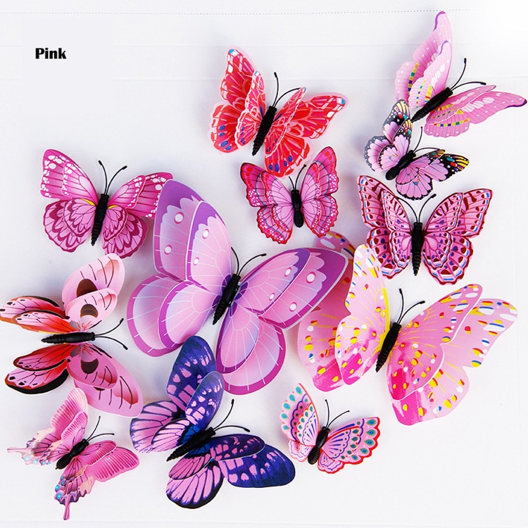 Double Layer 3D Butterfly Shaped Wall Sticker 12 pcs Set