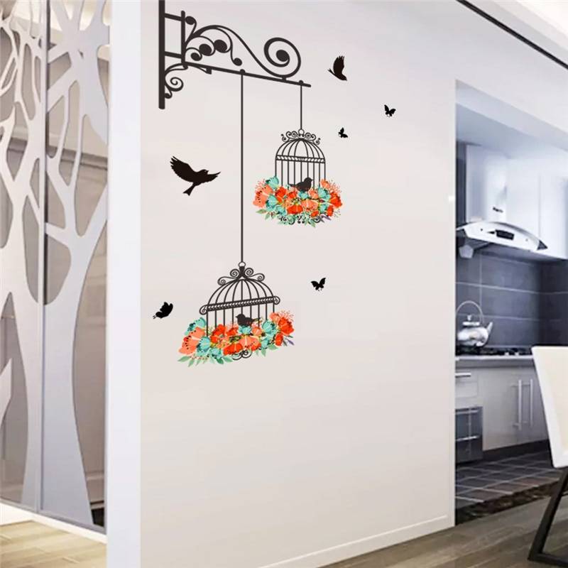 Colorful Flower Birdcage Vinyl Wall Decal