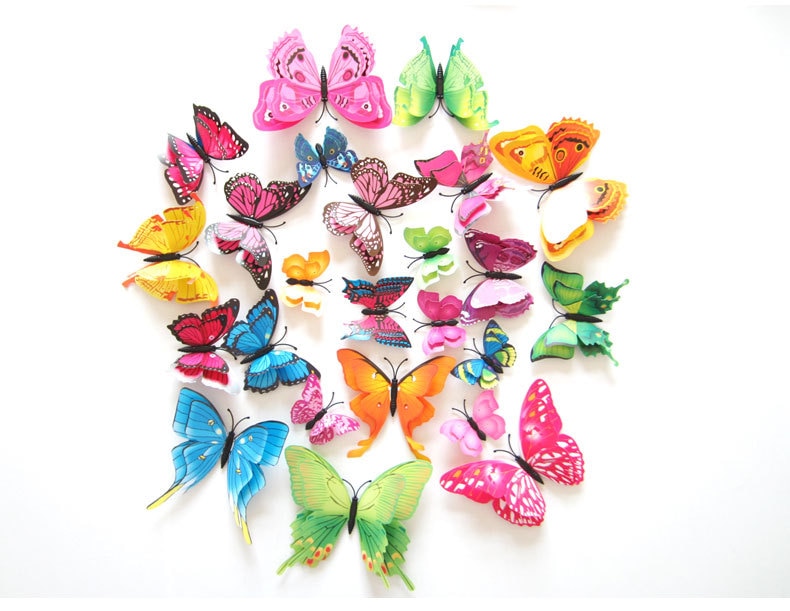 3D Butterfly Colorful Double Layers Wall Stickers 12 pcs Set