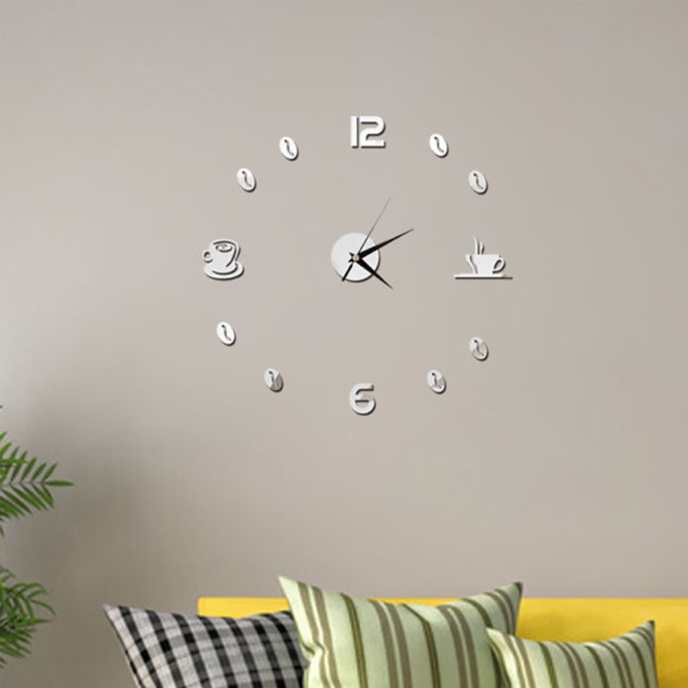 3D Coffee Lovers Design Mirror Wall Clock