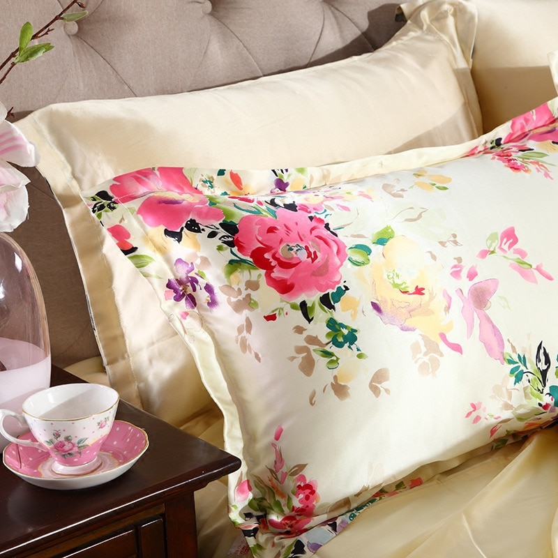 Floral Printed Silk Bedding Set 3 Pcs